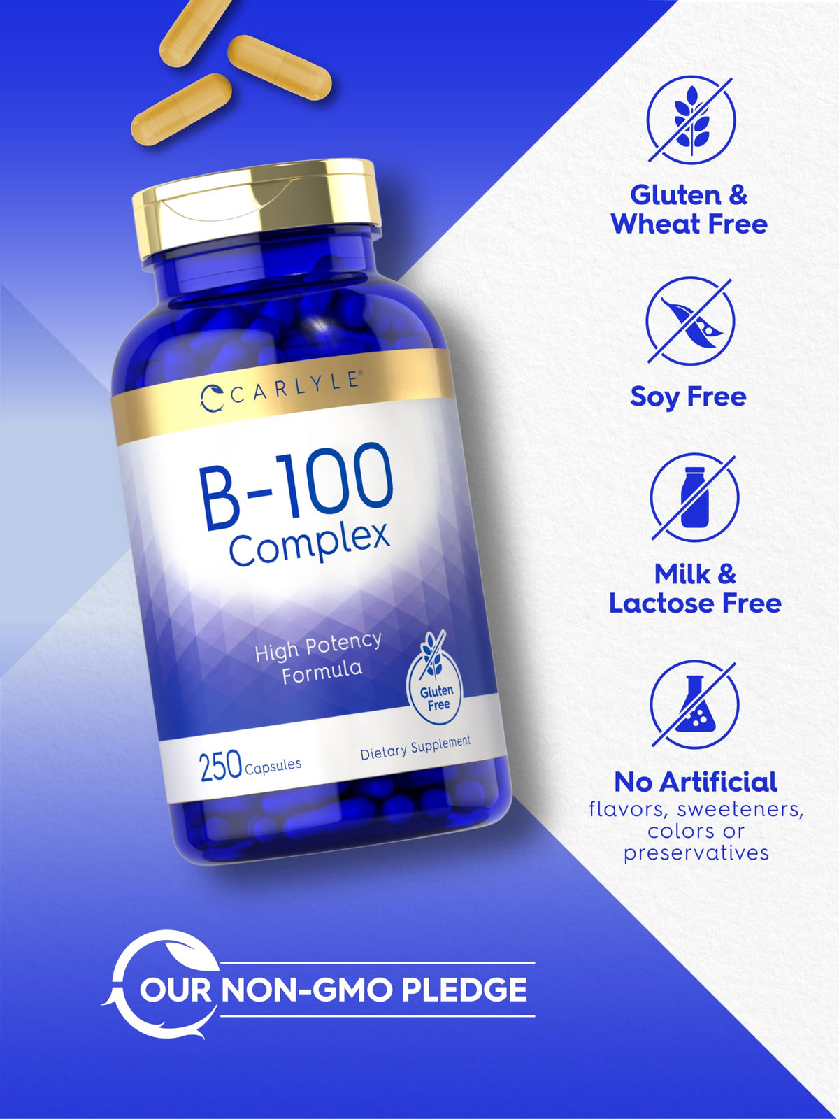 Carlyle B-100 Complex avec des vitamines B en arrière-plan
