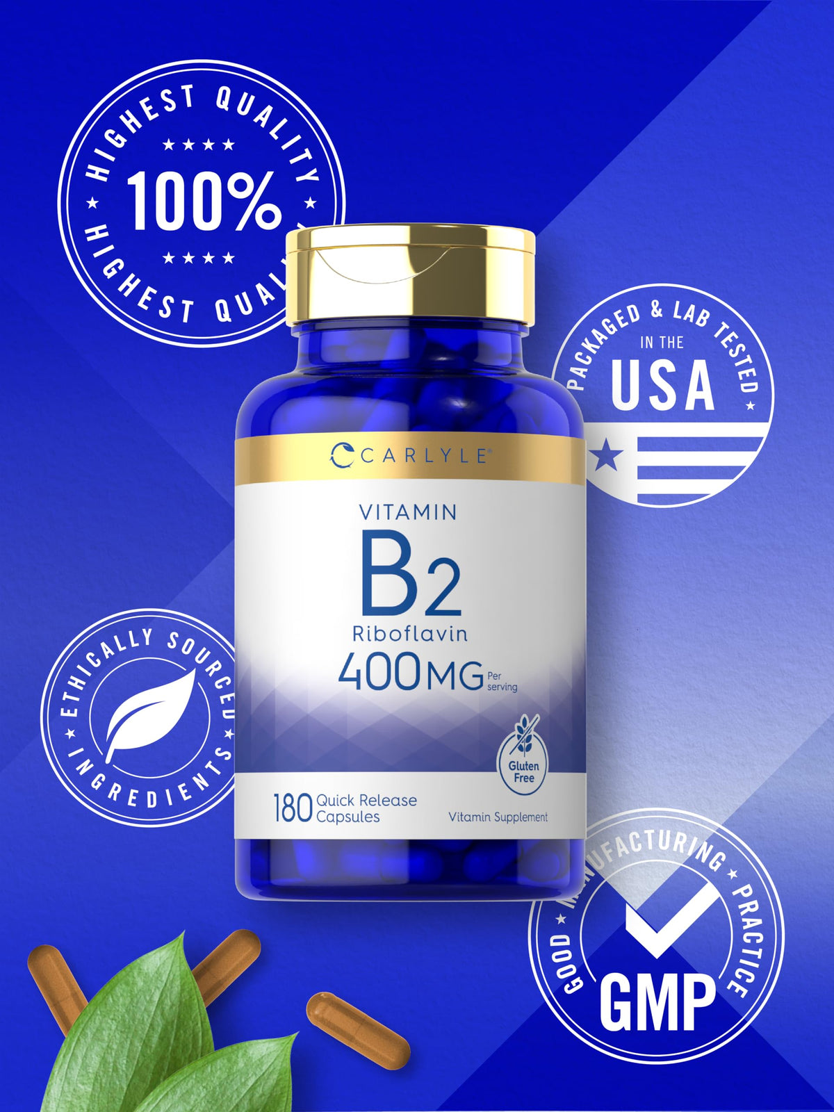 Carlyle B2 Riboflavine 400mg gélules dans un verre d'eau