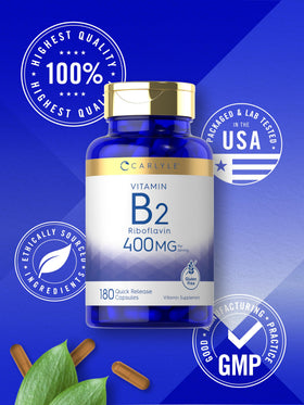 Carlyle B2 Riboflavine 400mg gélules dans un verre d'eau