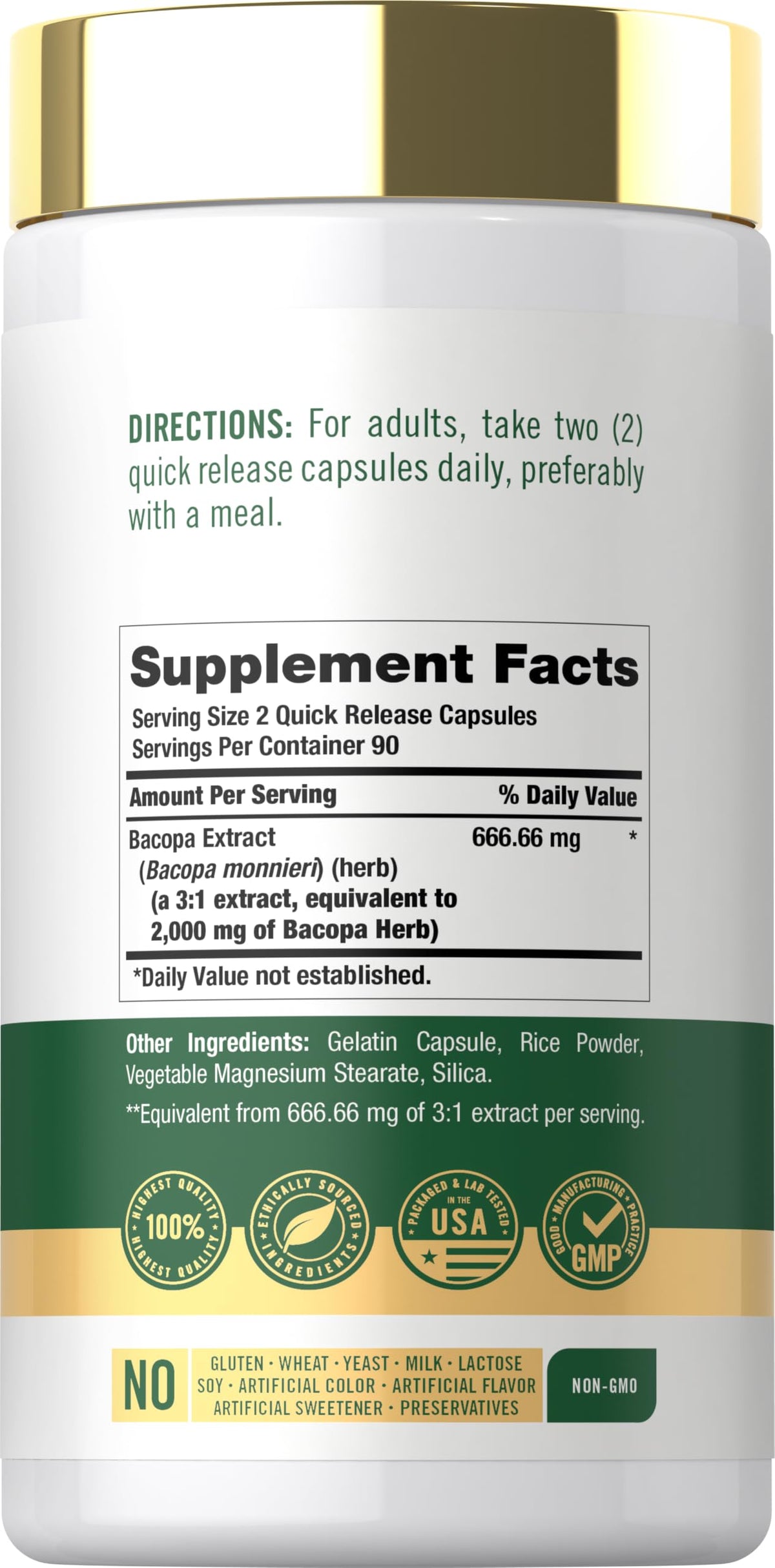 Carlyle Bacopa Monnieri gélules côté avec dosage