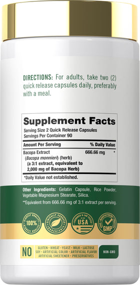 Carlyle Bacopa Monnieri gélules côté avec dosage