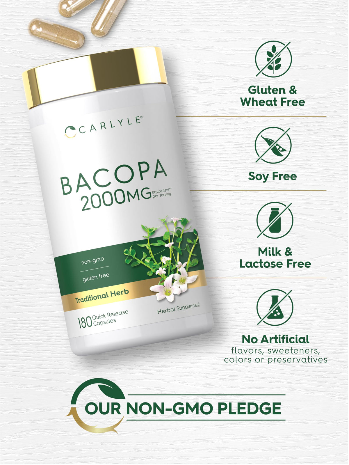 Carlyle Bacopa Monnieri gélules ouvertes montrant la taille des gélules