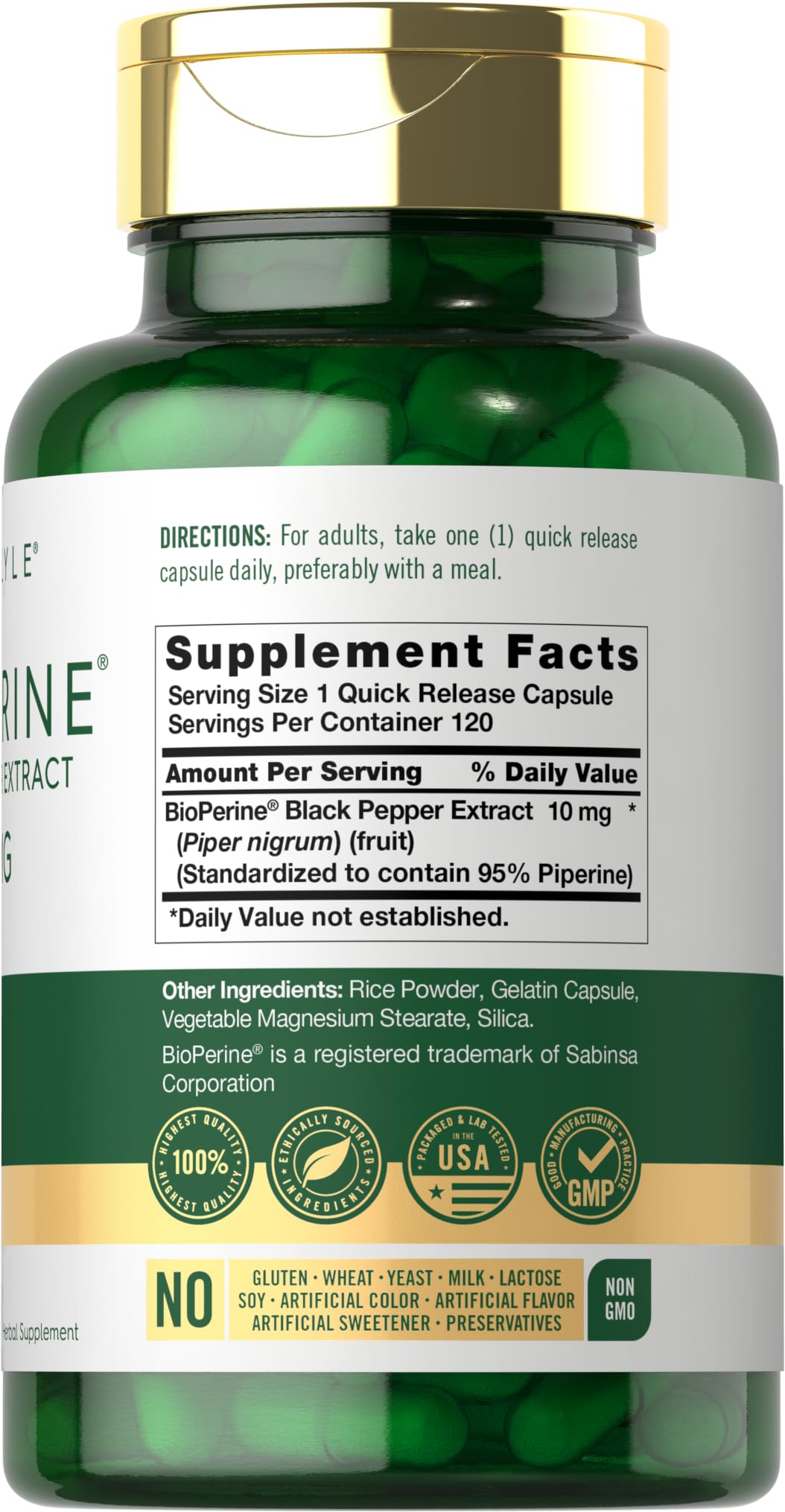 Carlyle Bioperine 10mg capsules sur une table