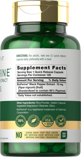 Carlyle Bioperine 10mg capsules sur une table