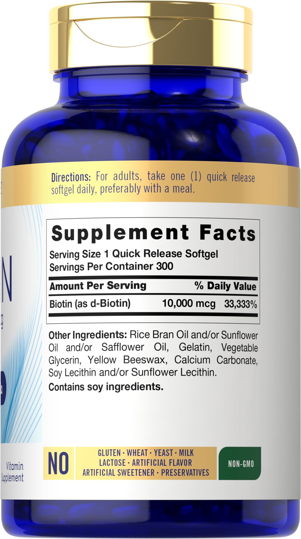 Carlyle Biotine 10 000 mcg 300 gélules molles avec étiquette