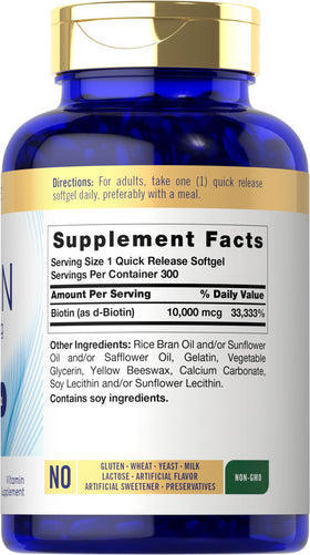 Carlyle Biotine 10 000 mcg 300 gélules molles avec étiquette