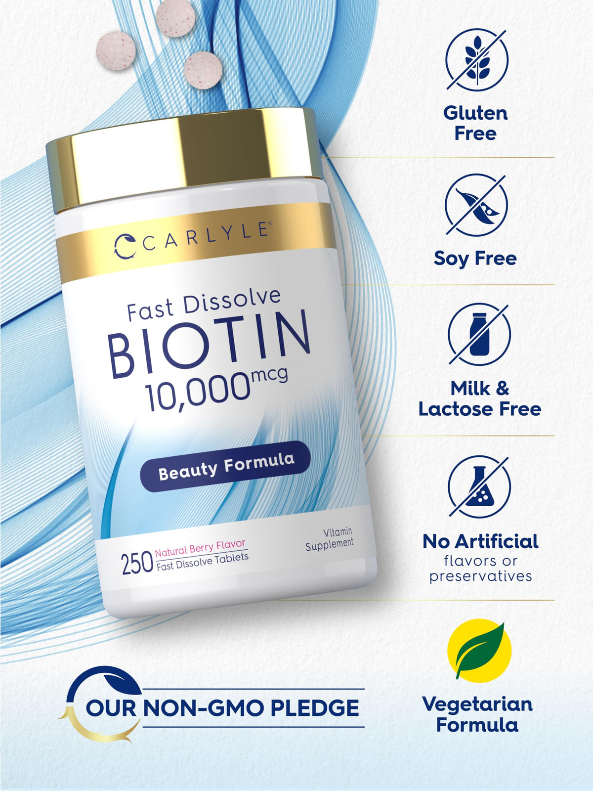 Carlyle Biotine 10 000 mcg comprimés dans un bol sur une table