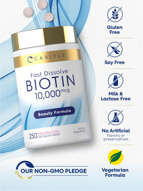 Carlyle Biotine 10 000 mcg comprimés dans un bol sur une table