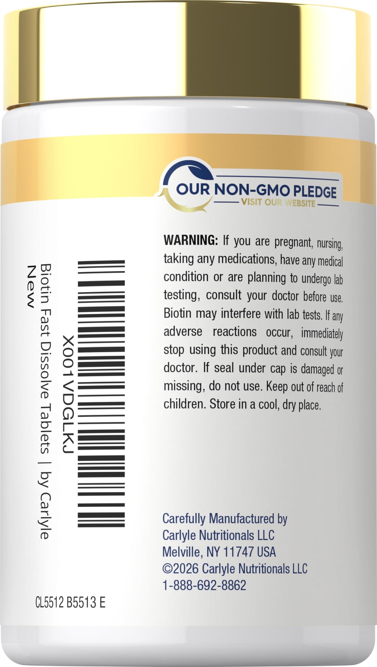 Carlyle Biotine 10 000 mcg emballage arrière avec informations nutritionnelles