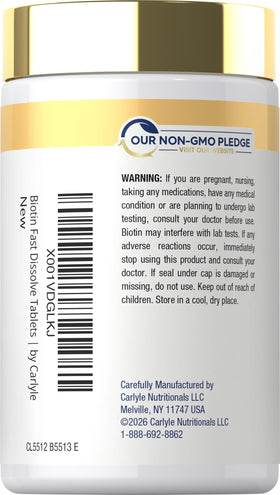 Carlyle Biotine 10 000 mcg emballage arrière avec informations nutritionnelles