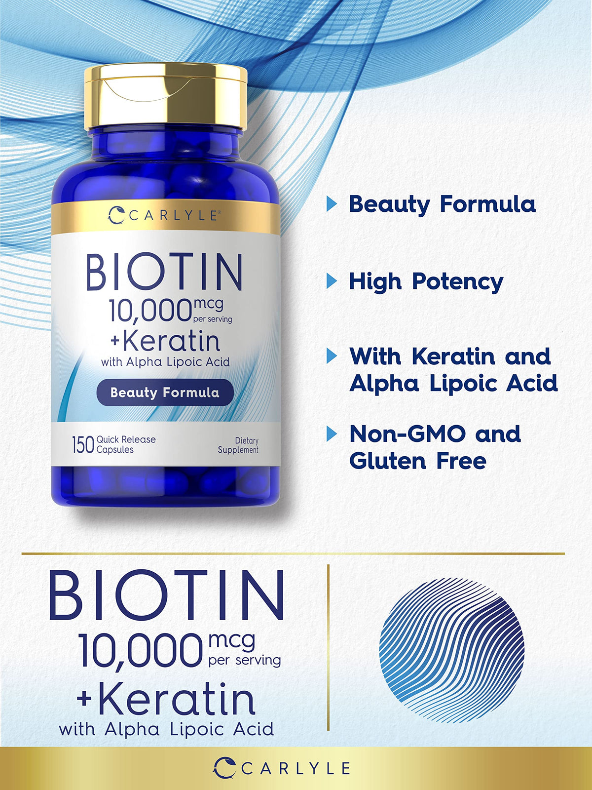 Carlyle Biotine 10000mcg 150 capsules avec emballage