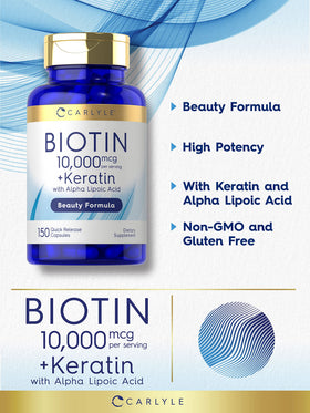 Carlyle Biotine 10000mcg 150 capsules avec emballage