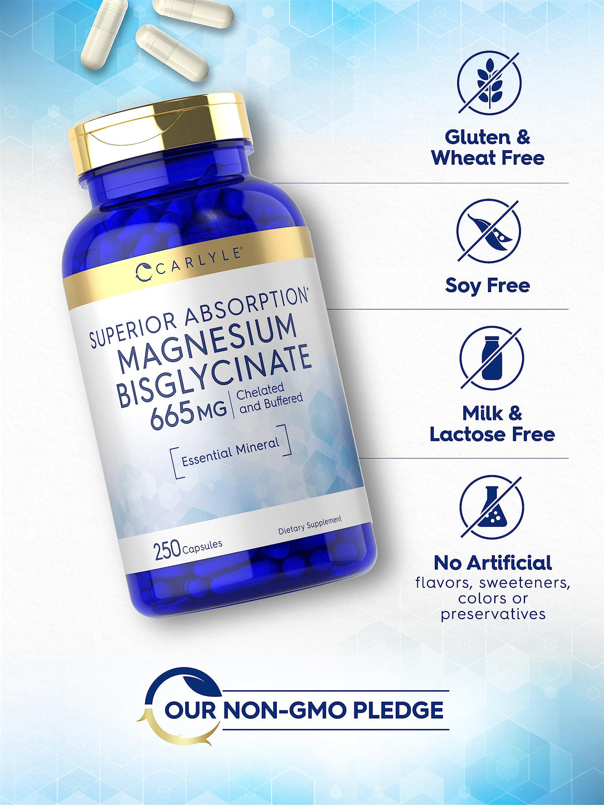 Carlyle Bisglycinate de Magnésium 250 Capsules étiquette