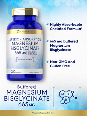 Carlyle Bisglycinate de Magnésium 665 mg capsules sur fond blanc