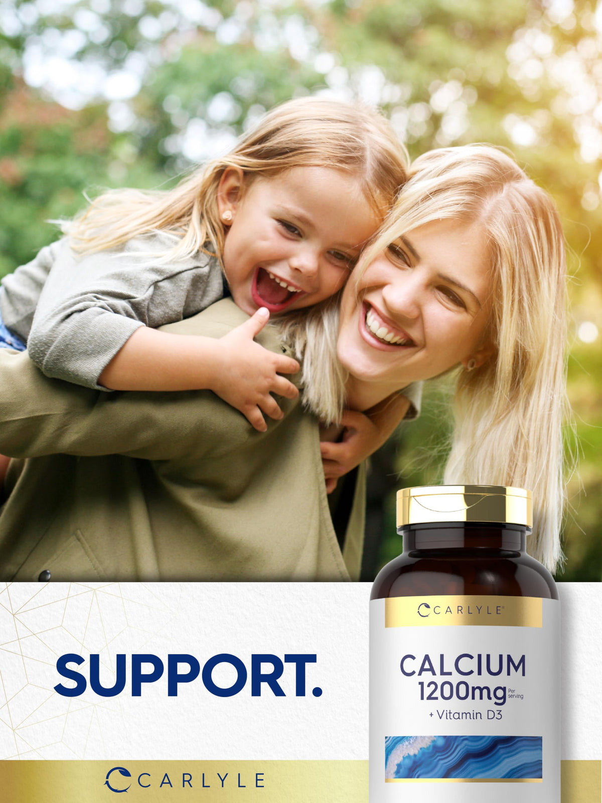Carlyle Calcium 1200mg avec une bouteille d'eau