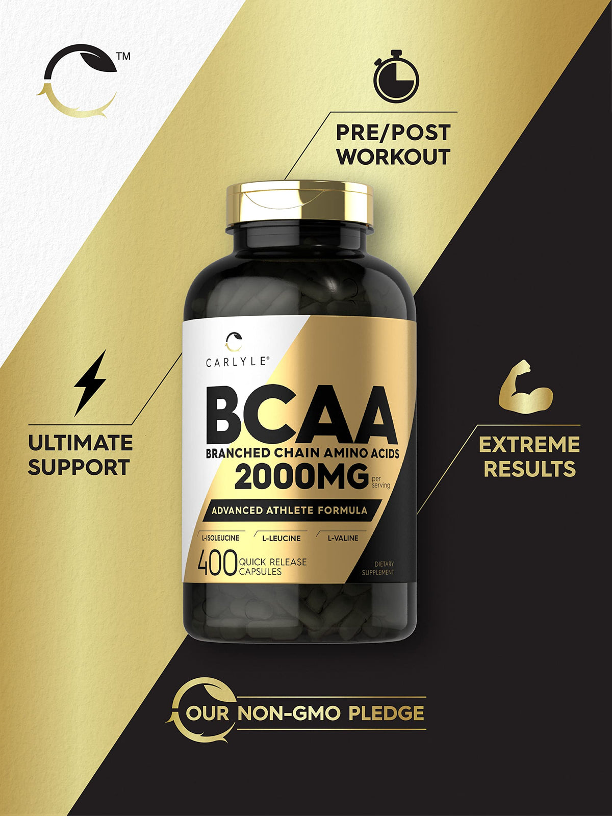 Carlyle Capsules BCAA 2000 mg 400 comprimés vue latérale