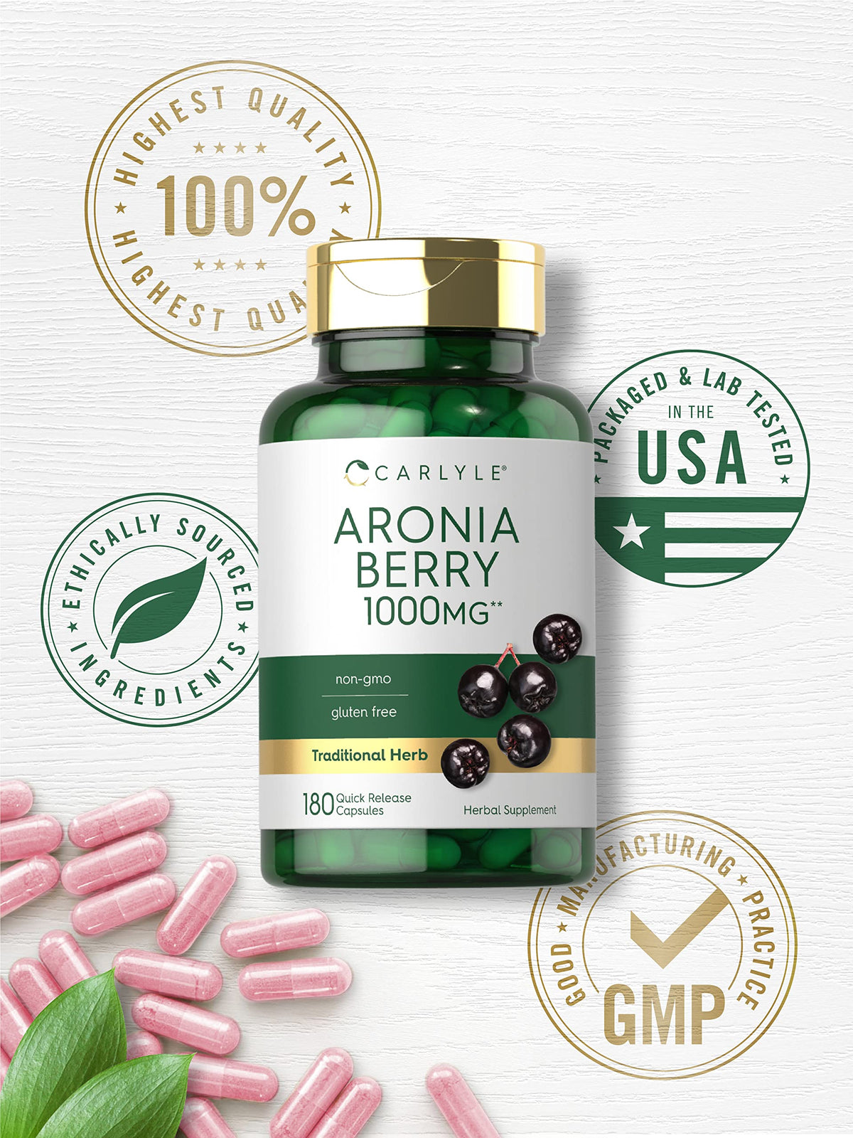 Carlyle Capsules de Baies d'Aronia, ingrédients sur l'emballage