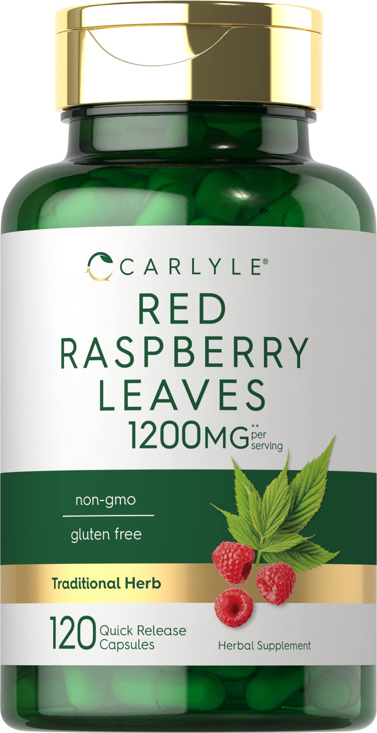 Carlyle Capsules de Feuille de Framboise Rouge 120 Comprimés, vue de face