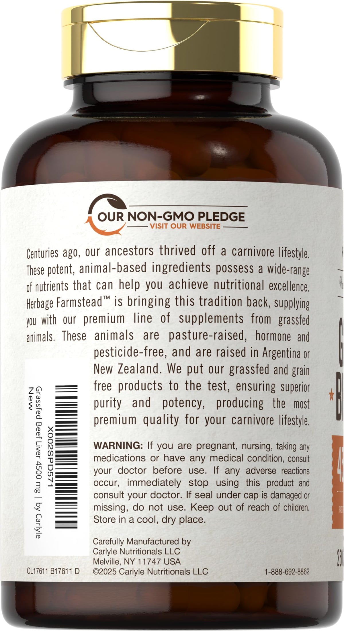 Carlyle Capsules de Foie de Boeuf Nourri à l'Herbe 4500mg - vue de côté