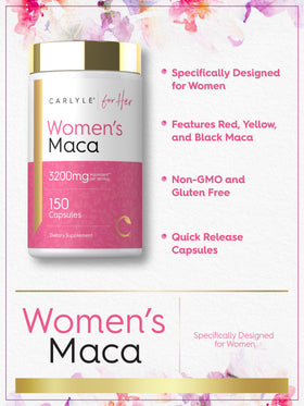 Carlyle Capsules de Maca avec dos de la bouteille