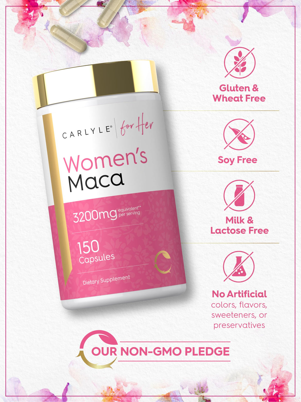 Carlyle Capsules de Maca présentées sur une table
