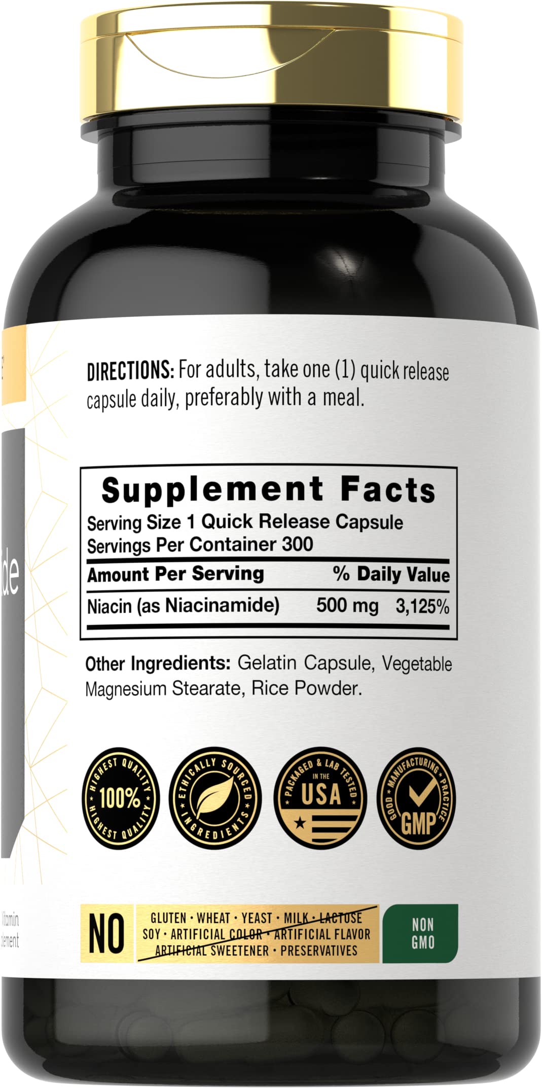 Carlyle capsules de niacinamide 500mg avec étiquette