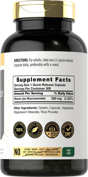 Carlyle capsules de niacinamide 500mg avec étiquette