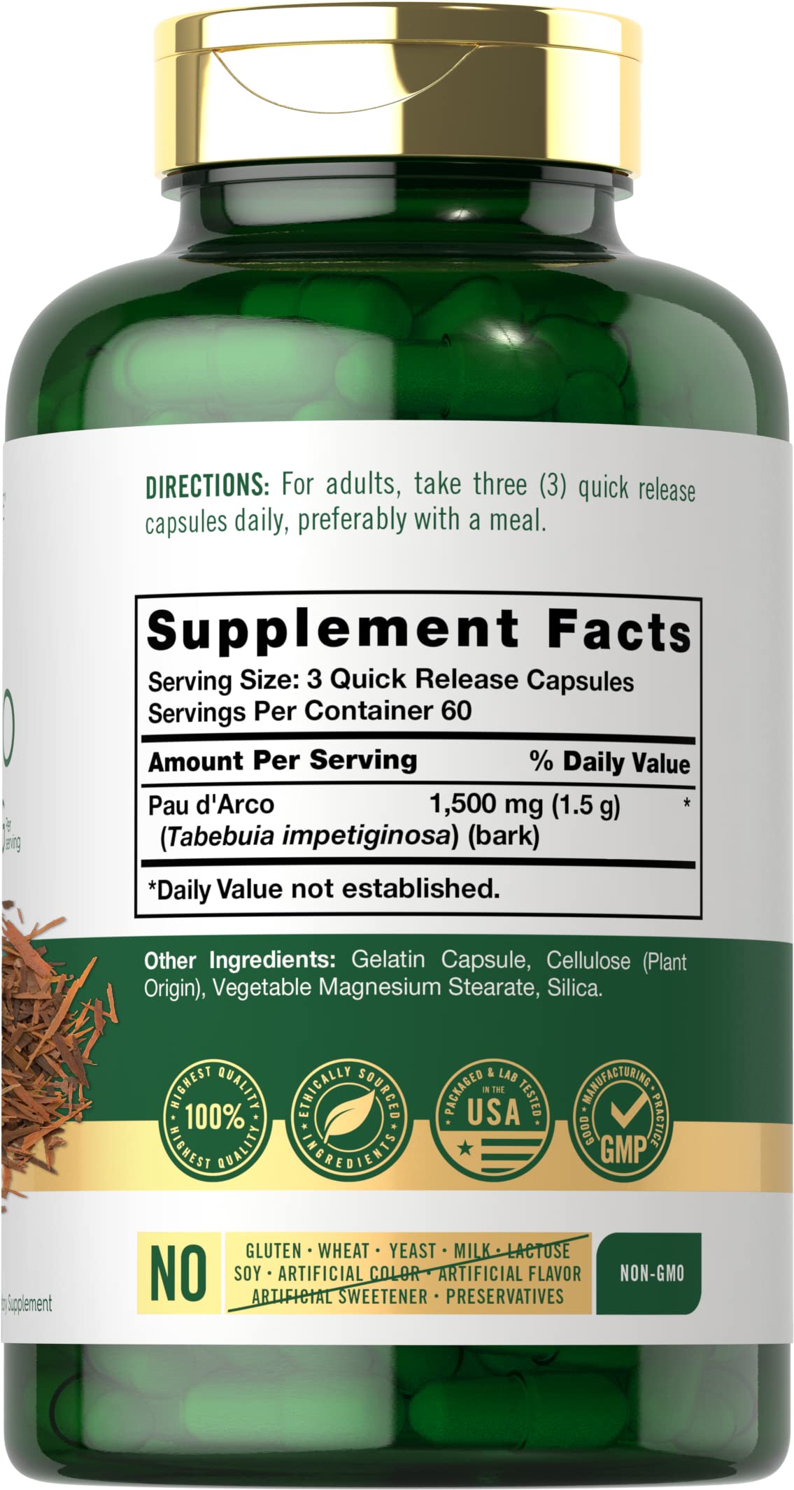 Carlyle Capsules PAU D'Arco 1500mg 180 unités - vue arrière