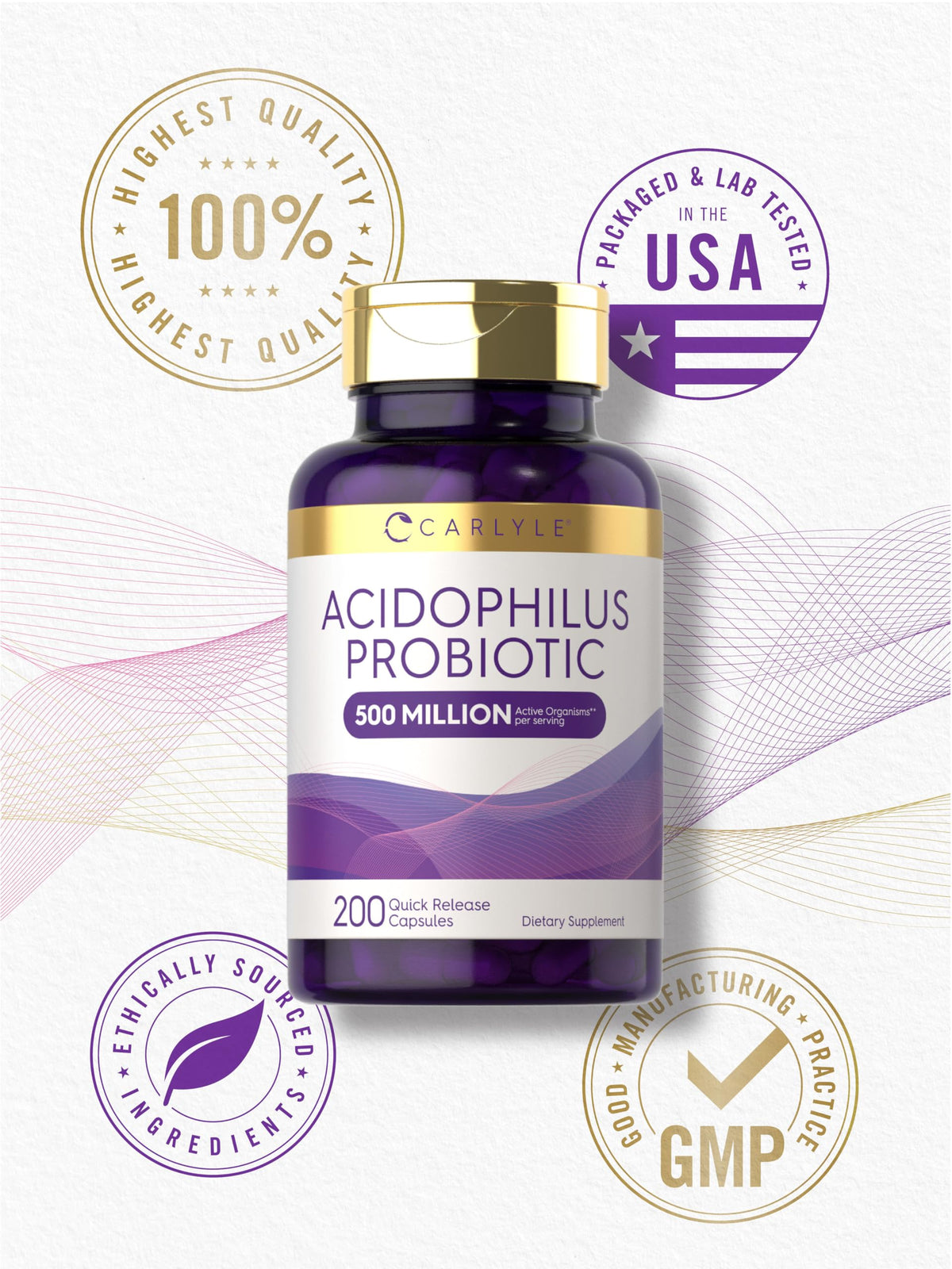Carlyle capsules probiotiques Acidophilus, capsules sur une surface blanche