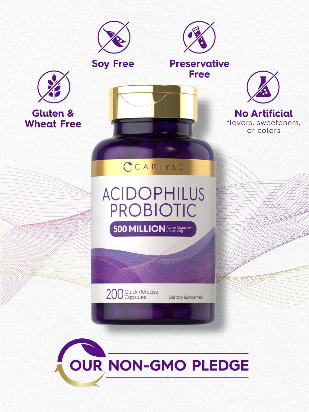 Carlyle capsules probiotiques Acidophilus, étiquette du produit