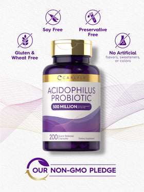 Carlyle capsules probiotiques Acidophilus, étiquette du produit