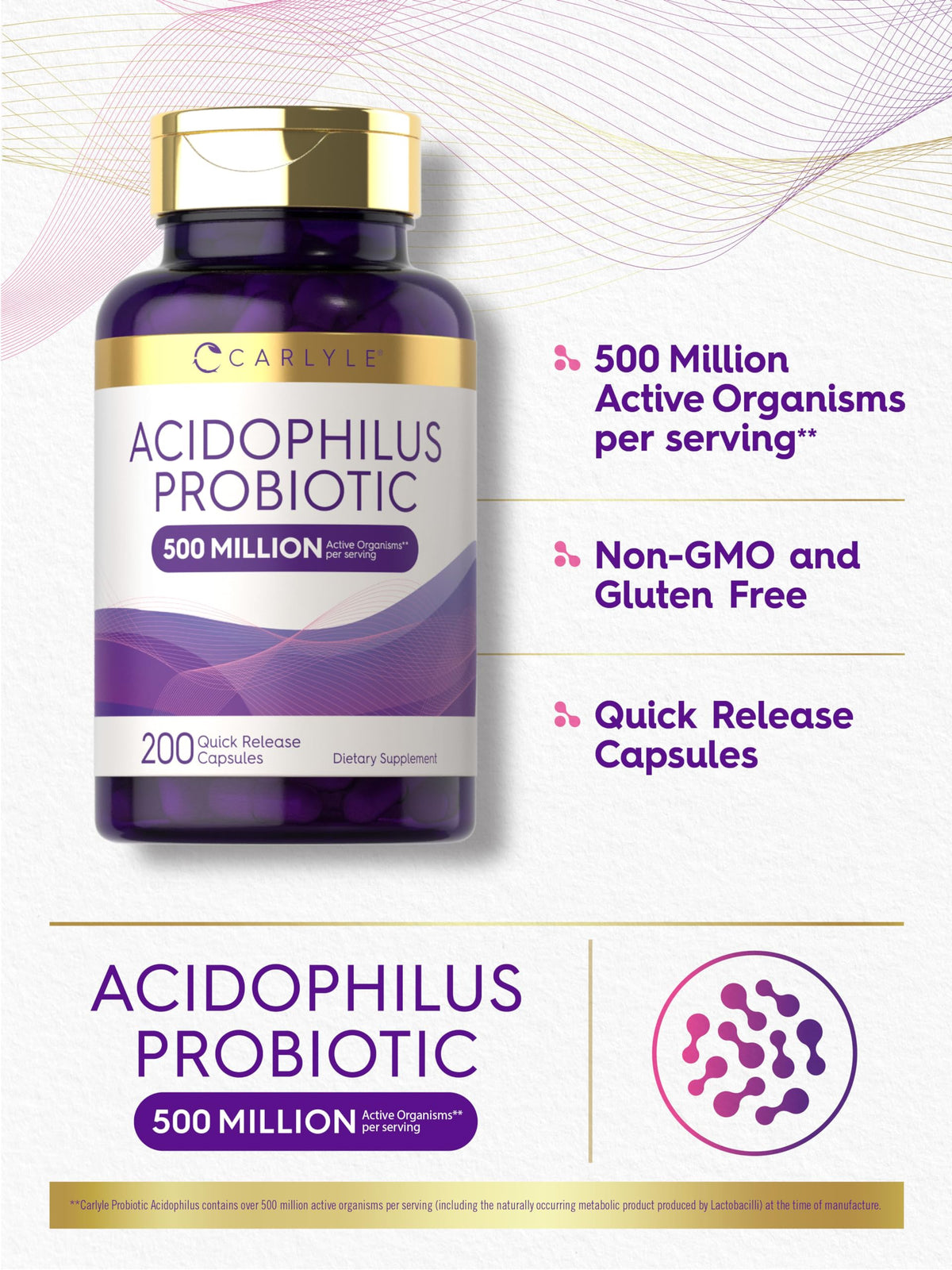 Carlyle capsules probiotiques Acidophilus, flacon ouvert avec capsules