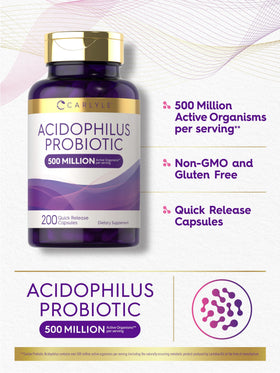 Carlyle capsules probiotiques Acidophilus, flacon ouvert avec capsules