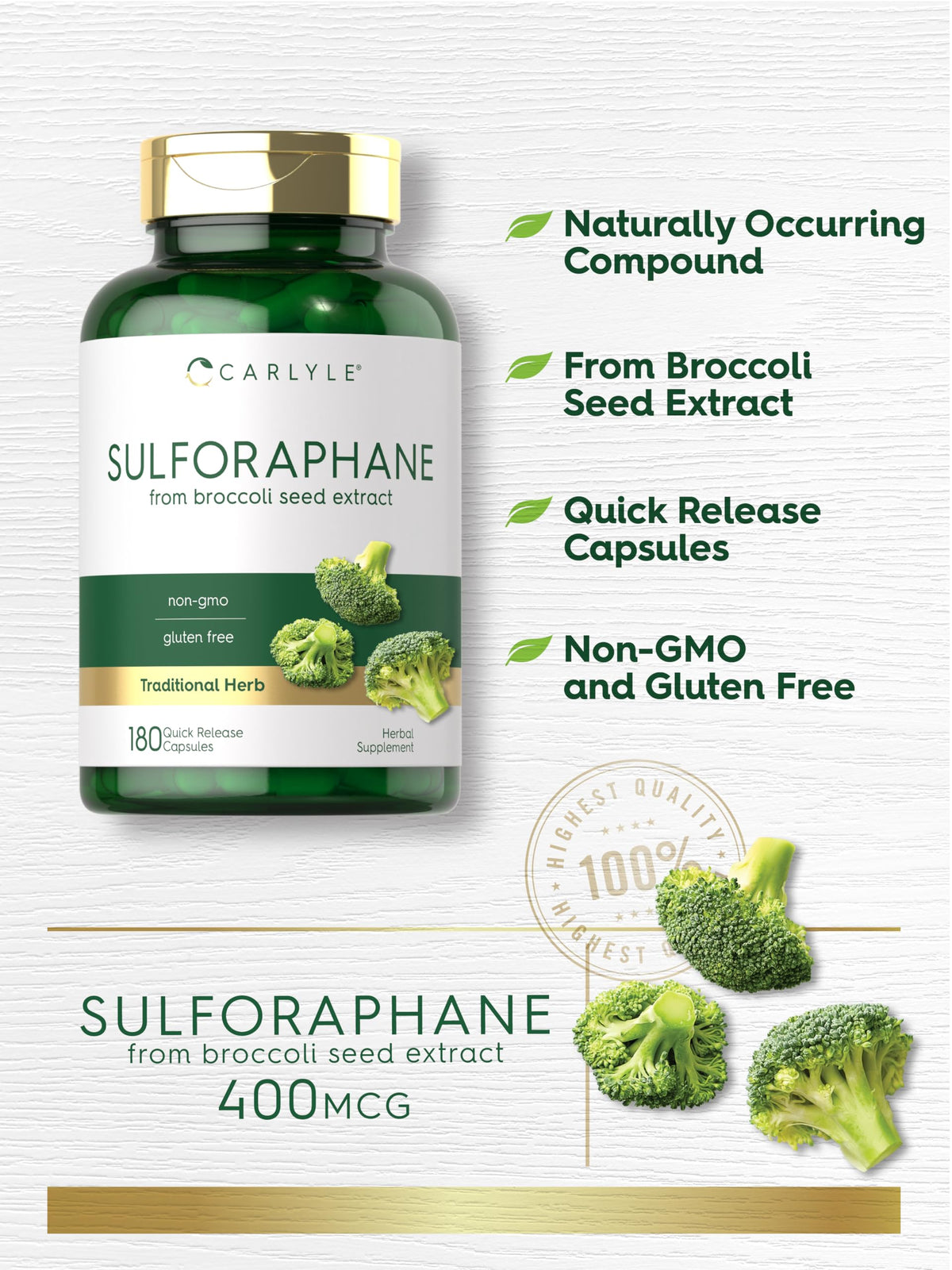 Carlyle capsules Sulforaphane 400 mcg avec une cuillère de complément