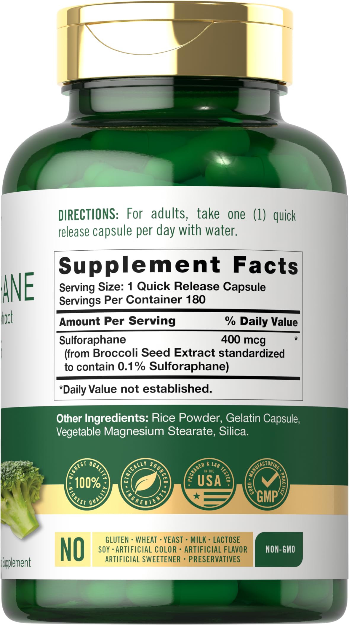 Carlyle capsules Sulforaphane 400 mcg côté de l'emballage