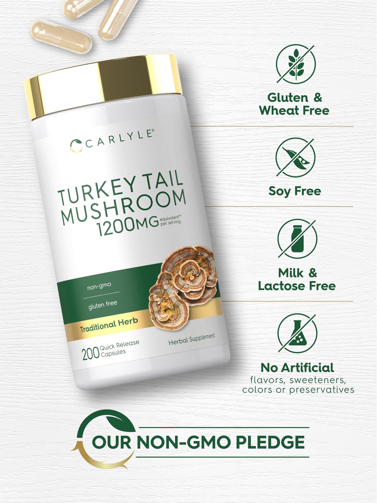 Carlyle capsules Turkey Tail sur fond neutre