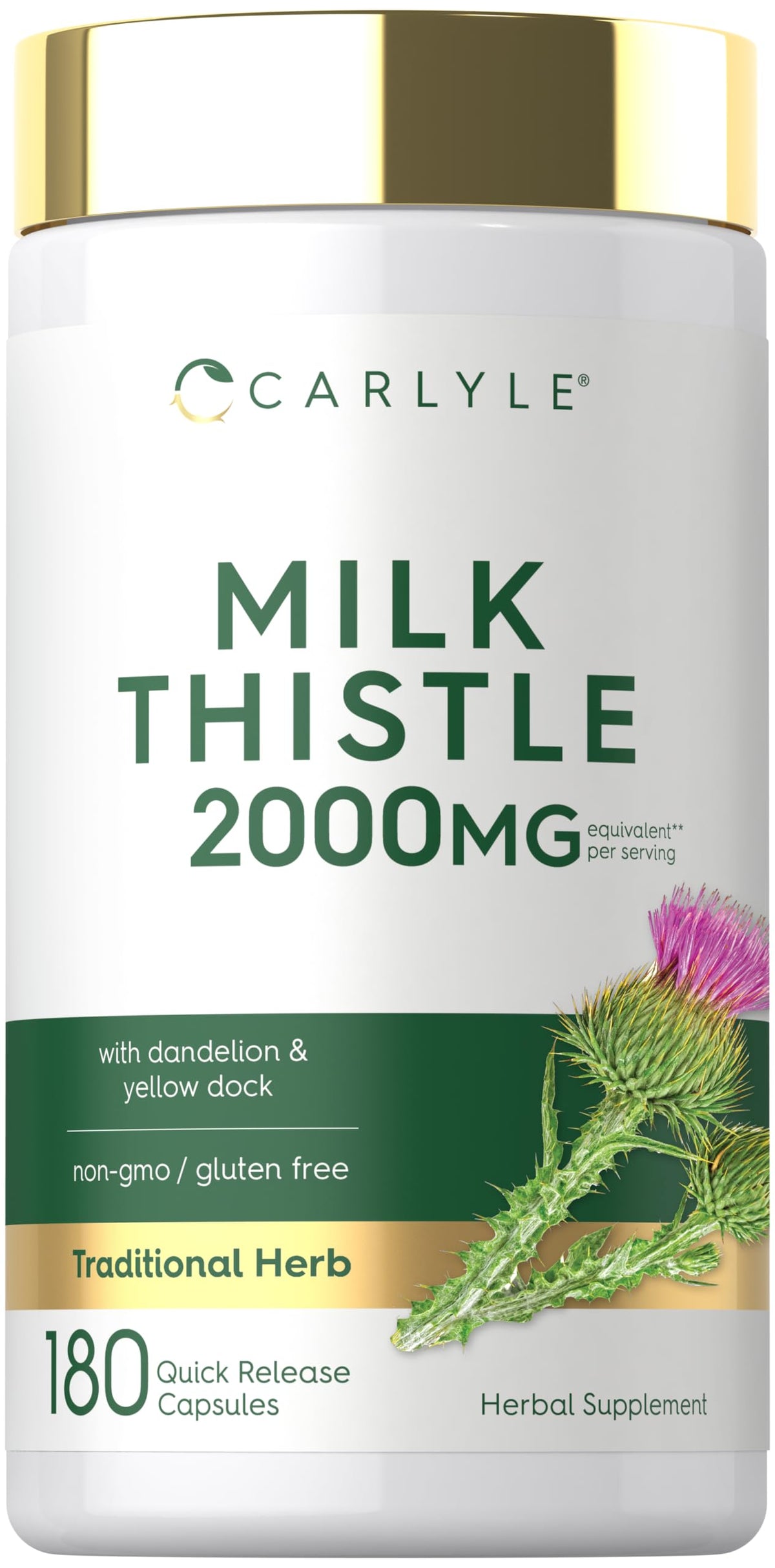 Carlyle Chardon-Marie 180 capsules avec Pissenlit et Dock Jaune - vue de l'emballage