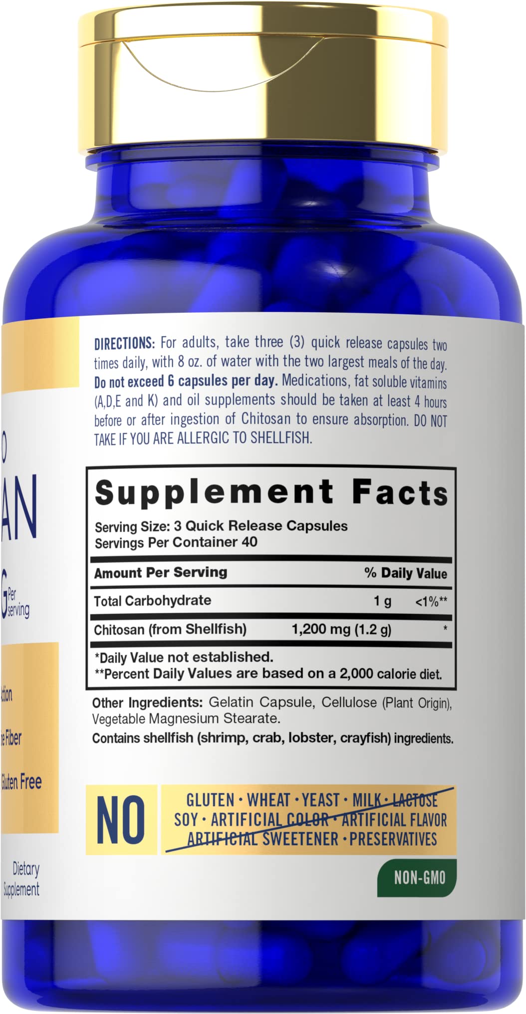 Carlyle Chitosan 1200mg capsules en gros plan