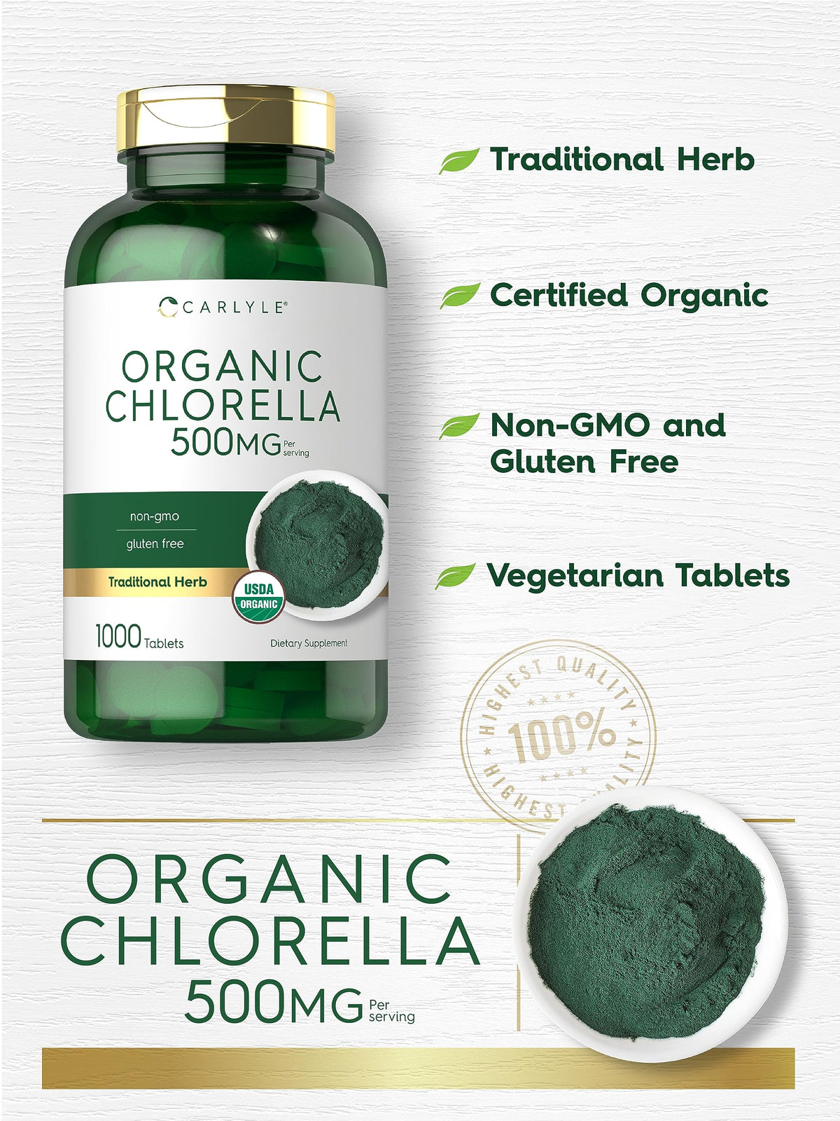 Carlyle Chlorella Bio 500 mg comprimés, vue latérale
