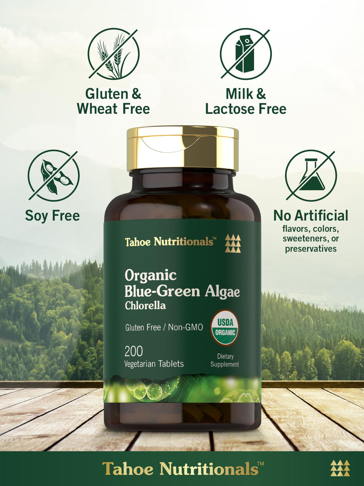 Carlyle Chlorella comprimés 250 mg avec un verre d'eau