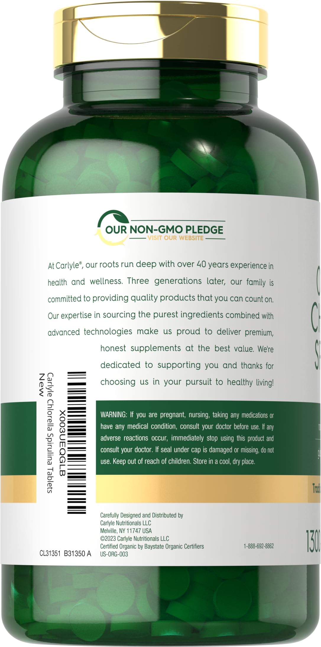 Carlyle Chlorella Spirulina bio comprimés sur fond blanc