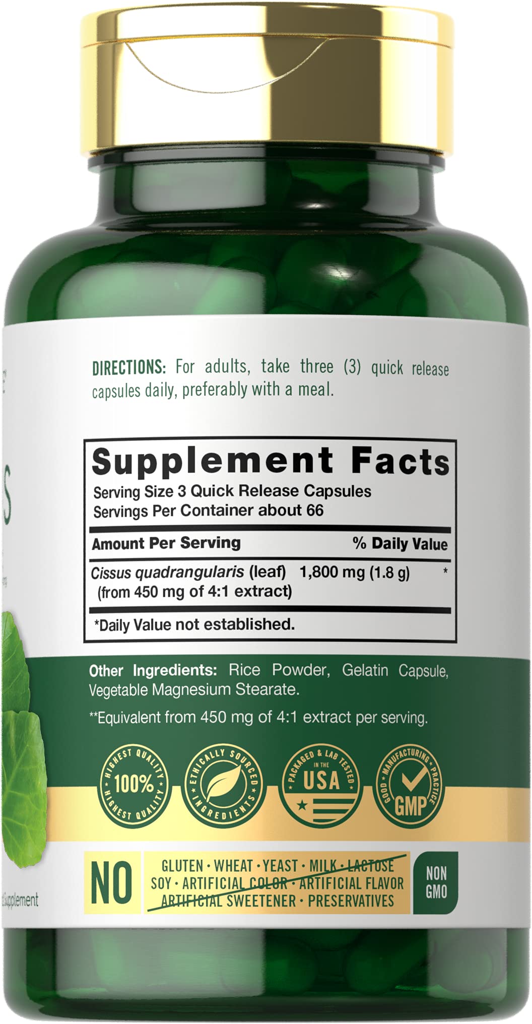 Carlyle Cissus Quadrangularis, capsule ouverte montrant la taille