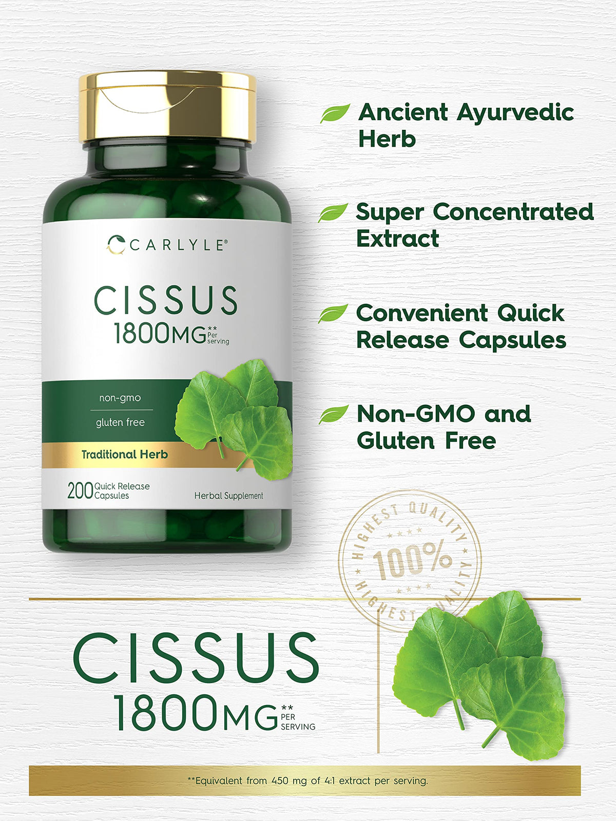 Carlyle Cissus Quadrangularis, vue arrière de l'emballage avec ingrédients