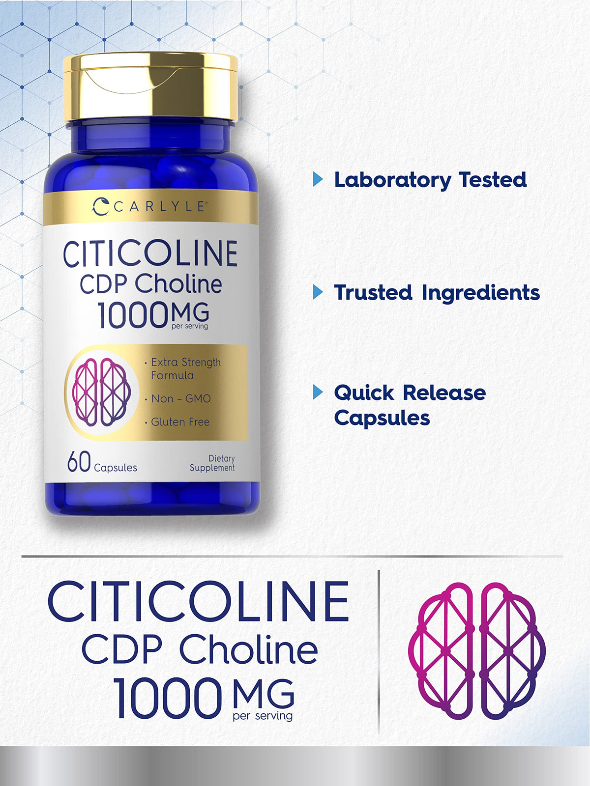 Carlyle Citicoline 1000mg capsules sur un fond blanc