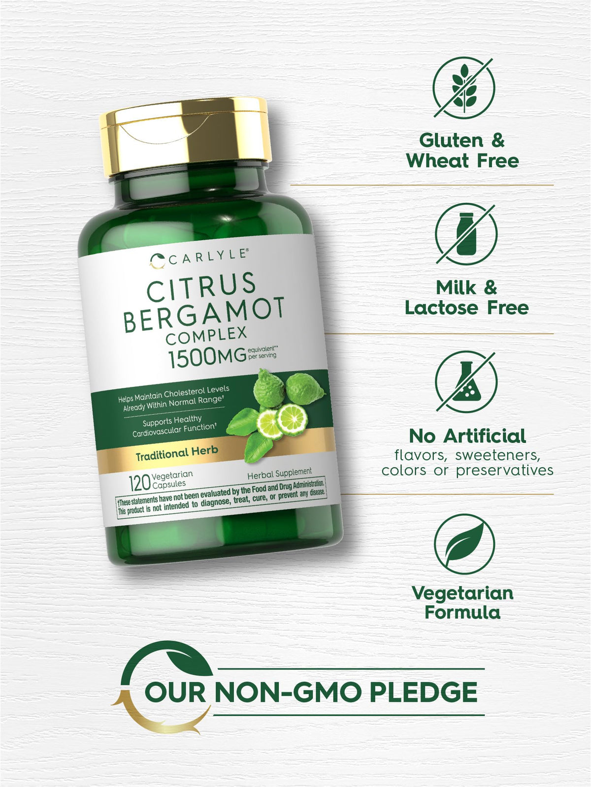 Carlyle Citrus Bergamot 120 capsules avec dosage sur l'étiquette