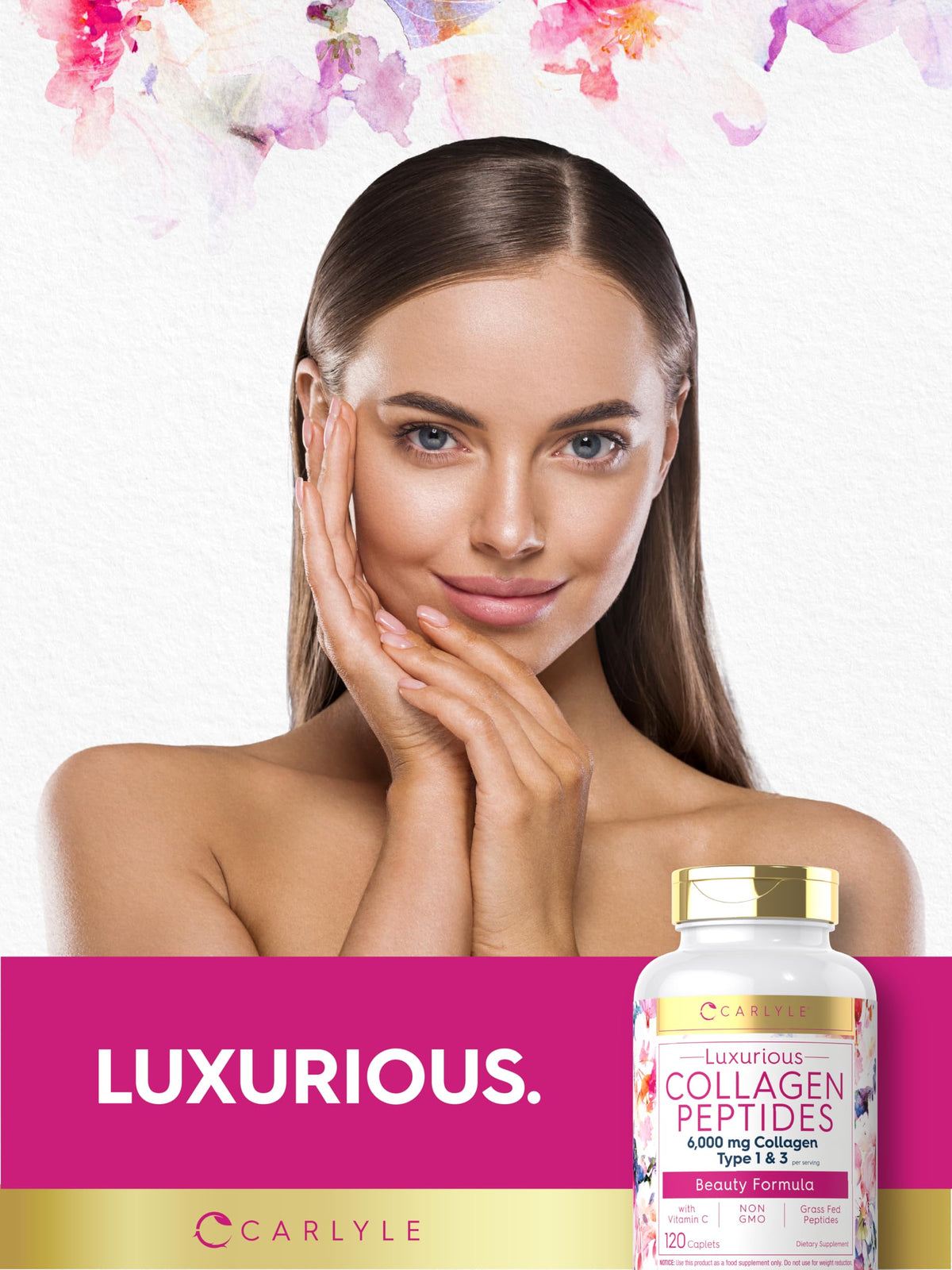 Carlyle collagène 6000mg avec ingrédients sur la table