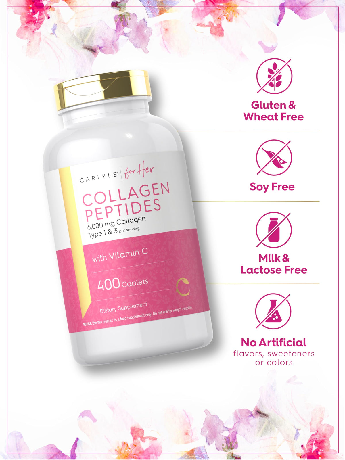 Carlyle Collagène Peptides 6000mg comprimés ouverts dans la main