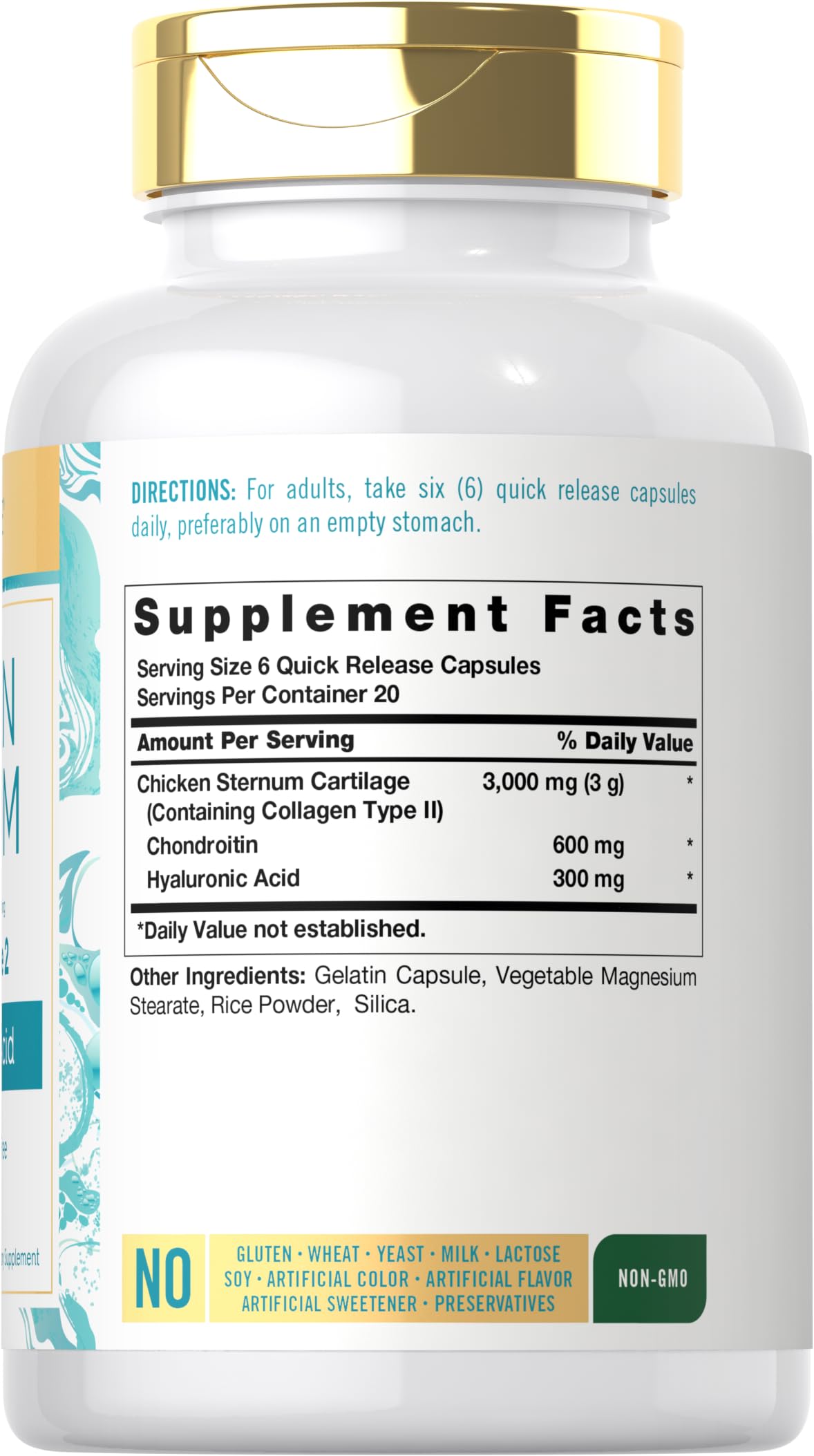 Carlyle Collagène Type 2 3000mg, étiquette détaillant les ingrédients