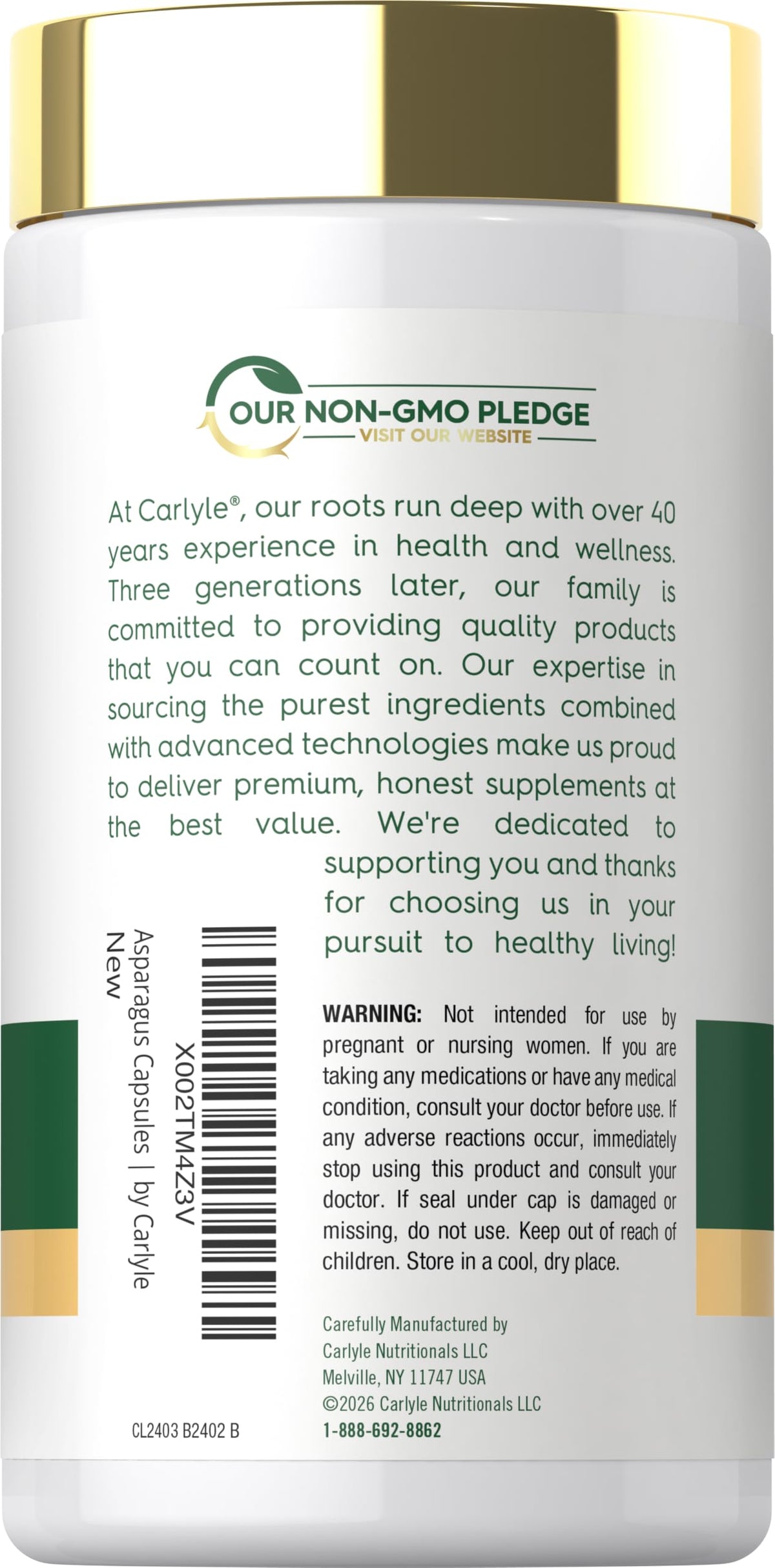 Carlyle Complément Alimentaire Asperge capsules à l'intérieur du flacon