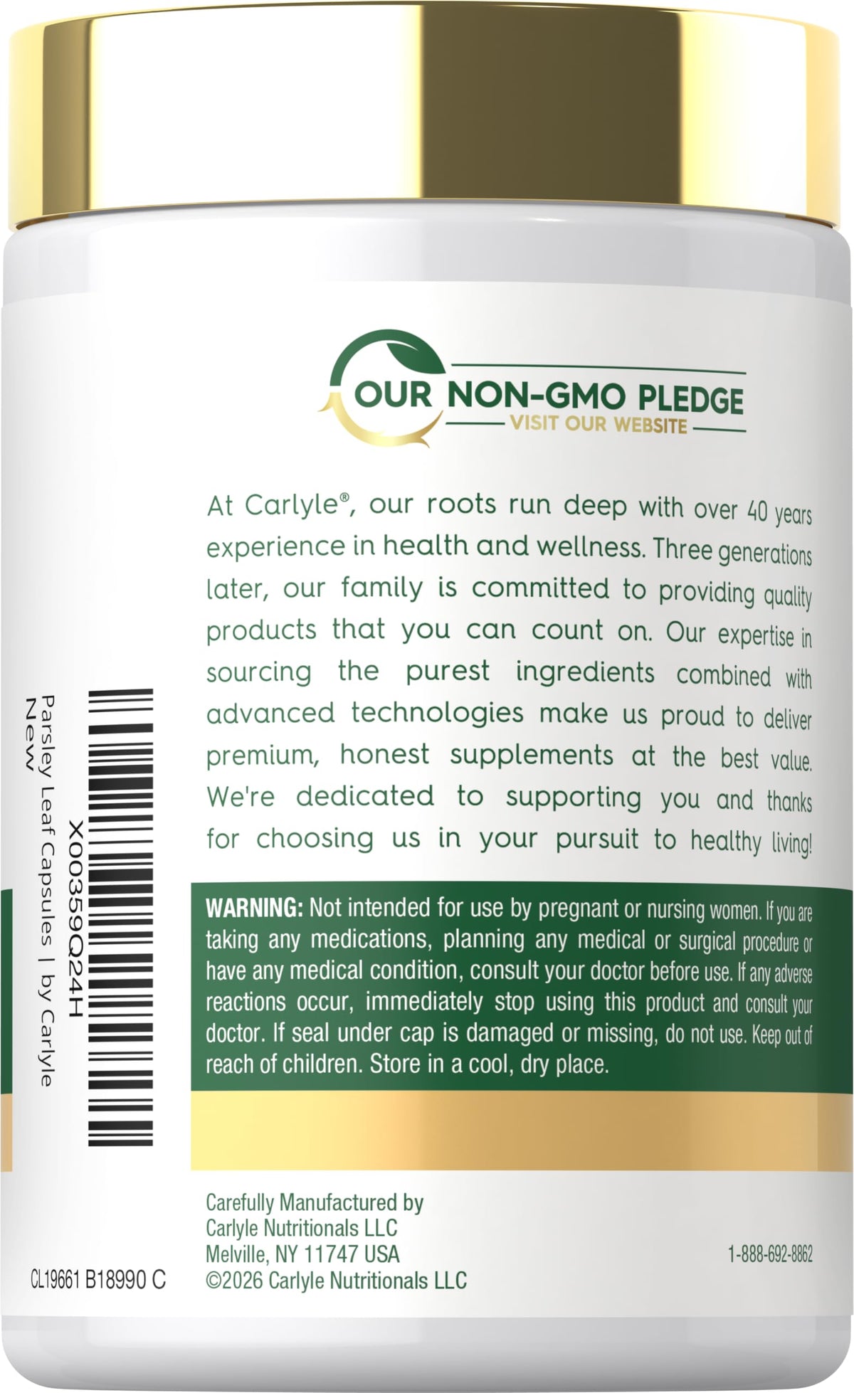 Carlyle Complément Alimentaire Feuille de Persil 300 Capsules avec étiquette lisible